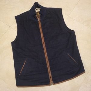 Loro Piana Womens L Large 100% Cashmere Quilted Lined Navy Blue Zip Sweater Vest